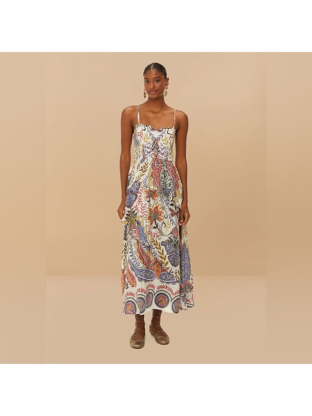 Farm Rio Off-White Boho Glam Loopy Trim Maxi Dress